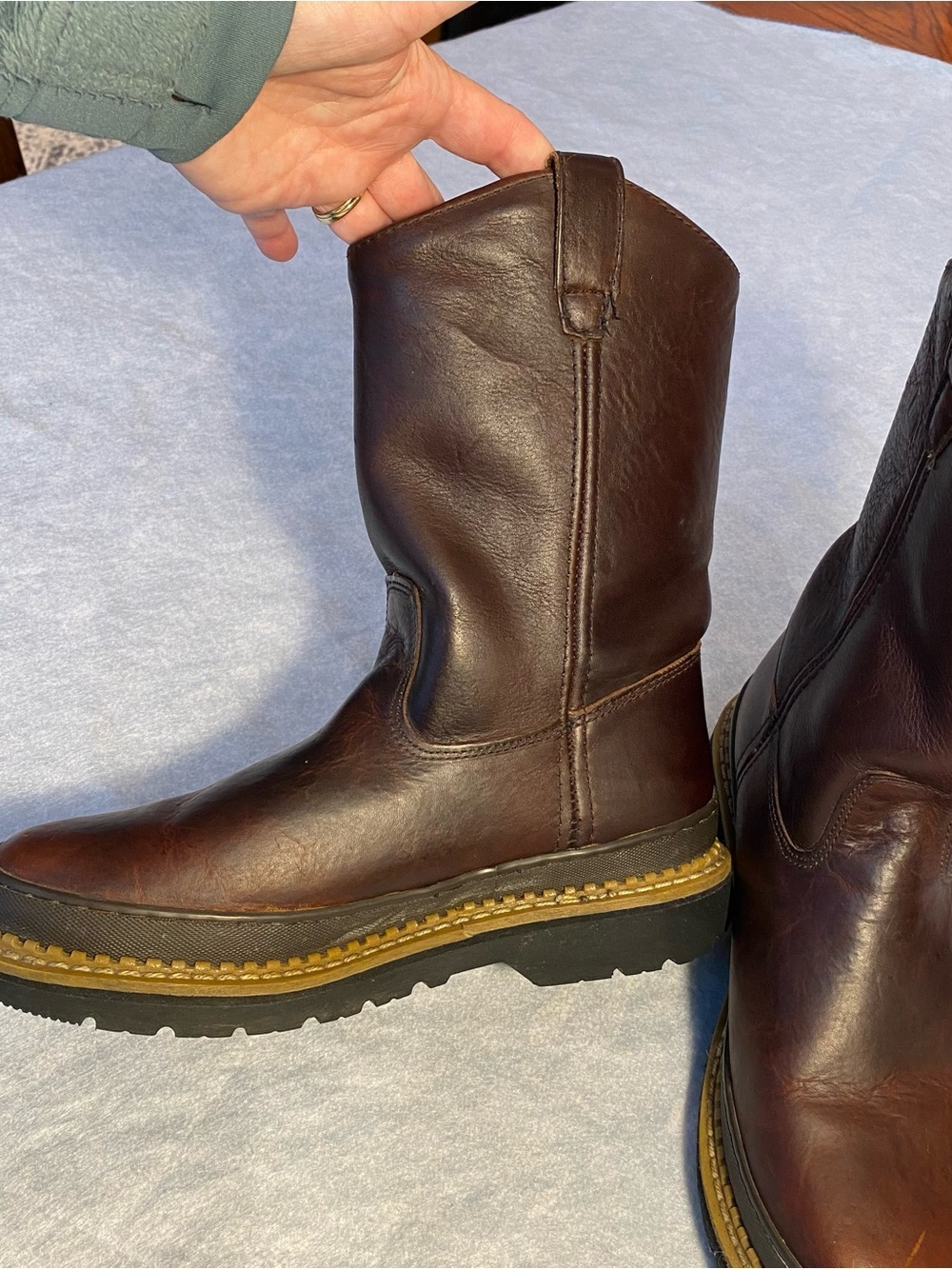 Georgia Boot Brown Leather Work Boots soft toe with Teal Lining - Picture 7 of 10